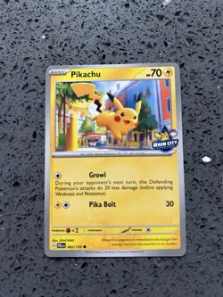 Pokemon Pikachu Rain City Showcase Promo Stamped Card With Charizard sleeve - Image 1