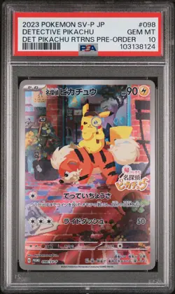 2023 POKEMON JAPANESE SV-P PROMO #098 DETECTIVE PIKACHU PSA 10 - Image 1