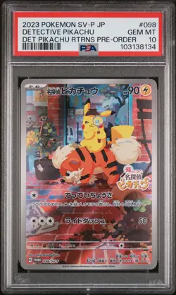 2023 POKEMON JAPANESE SV-P PROMO #098 DETECTIVE PIKACHU PSA 10 - Image 1