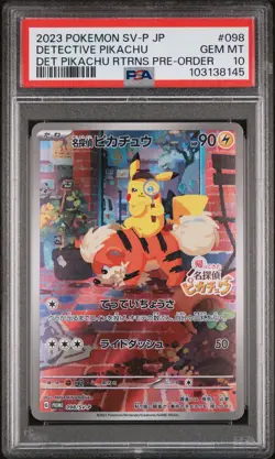 2023 POKEMON JAPANESE SV-P PROMO #098 DETECTIVE PIKACHU PSA 10 - Image 1