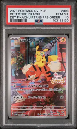 2023 POKEMON JAPANESE SV-P PROMO #098 DETECTIVE PIKACHU PSA 10 - Image 1