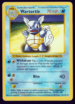 Pokemon TCG: Base Set - Wartortle 42/102 Shadowless 1999 Wotc LP - Image 1