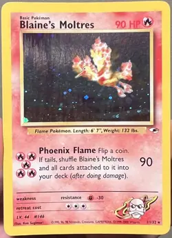 Pokemon TCG Blaine's Moltres #001/132 Gym Heroes Holo Rare Card MP+ - Image 1
