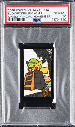 2016 POKEMON HANAFUDA MARIO PIKACHU NOVEMBER LUIGI PIKACHU/SLOWPOKE PSA 10 - Image 1