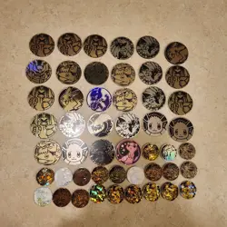 Lot Of 49 Pokemon Coins - Regular And Jumbo Charizard Mewtwo Mew Pikachu Eevee - Image 1