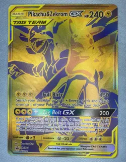 Pokemon Card Pikachu & Zekrom GX Tag Team Black Star Promo SM248 Holo Gold - Image 1