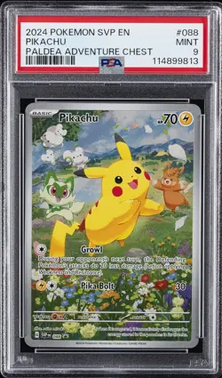 2024 POKEMON SVP EN-SV BLACK STAR PROMO PALDEA ADVENTURE CHEST PIKACHU PSA 9 - Image 1