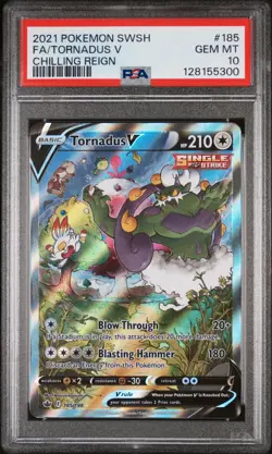 PSA 10 TORNADUS V #185 FULL ART 2021 POKEMON SWORD & SHIELD CHILLING REIGN - Image 1