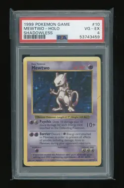POKEMON Base Set Shadowless MEWTWO 10/102 Holo Rare PSA 4 VG-EX Vintage WOTC - Image 1
