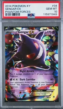 2014 POKEMON XY PHANTOM FORCES #34 GENGAR EX PSA 10 - Image 1