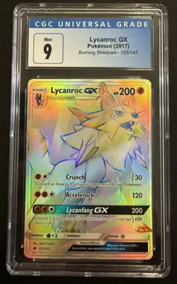 CGC 9 LYCANROC GX 155 SECRET RARE BURNING SHADOWS POKEMON - Image 1