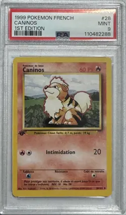 Pokemon 1st Edition Base Set French Growlithe (Caninos) 28/102 PSA 9 MINT - Image 1
