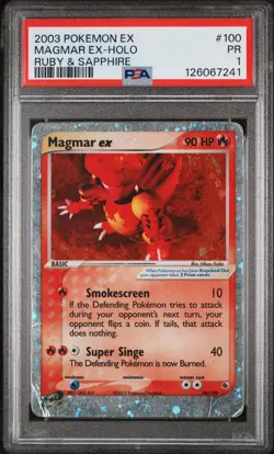 PSA 1 Magmar ex 100/109 EX Ruby Sapphire 2003 Holo Rare Pokemon Card TCG - Image 1