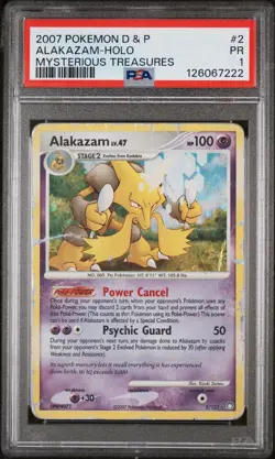 PSA 1 Alakazam 2/123 Mysterious Treasures 2007 Holo Rare SWIRL Pokemon Card TCG - Image 1