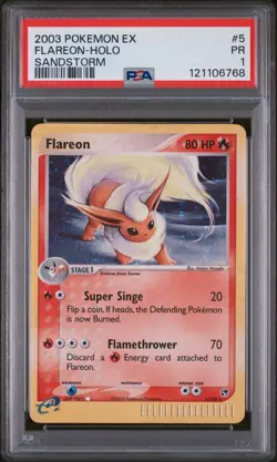 PSA 1 Flareon 5/100 EX Sandstorm 2003 Holo Rare Pokemon Card TCG - Image 1