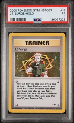 PSA 1 Lt. Surge 17/132 Gym Heroes 2000 Holo Rare WOTC Pokemon Card TCG - Image 1