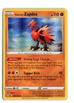 GALARIAN ZAPDOS 082/203 EVOLVING SKIES HOLO RARE POKEMON TCG NM-LP - Image 1