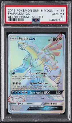 2018 POKEMON SUN & MOON ULTRA PRISM SECRET #165 FULL ART/PALKIA GX PSA 10 - Image 1