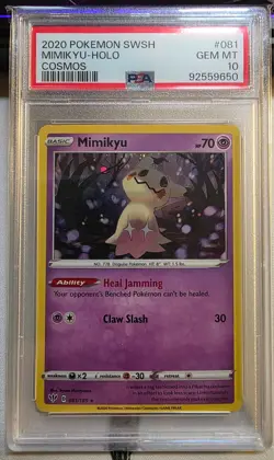 2020 Pokemon Mimikyu Holo Cosmos PSA 10 Sword Shield SWSH 081 - Image 1