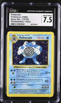 CGC 7.5 Poliwrath 1999 Base Set 13/102 Shadowless Holo Pokemon Card - Image 1