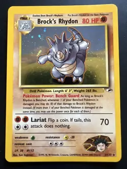 Pokemon Card - Brock's Rhydon Gym Heroes 2/132 Holo Rare MP - Image 1