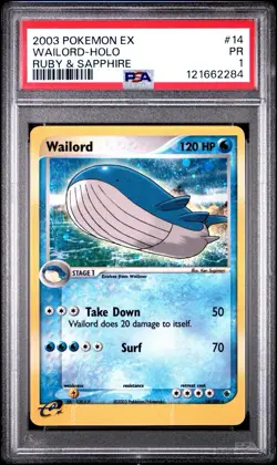 PSA 1 Wailord EX Ruby & Sapphire Holo Rare Pokemon Card 14/109 2003 PR - Image 1