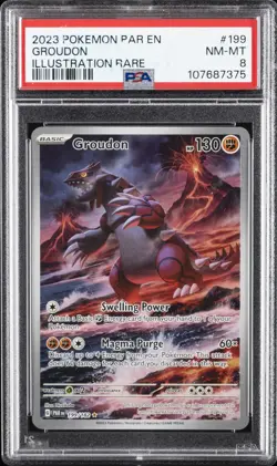 2023 POKEMON PAR EN-PARADOX RIFT ILLUSTRATION RARE #199 GROUDON PSA 8 - Image 1