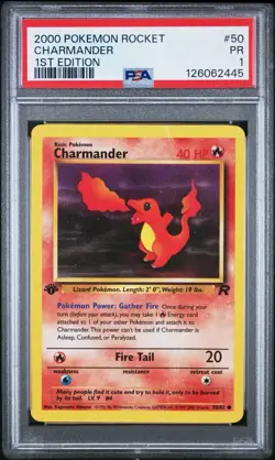 PSA 1 Charmander 1st Edition Team Rocket 50/82 2000 Pokemon WoTC PR - Image 1
