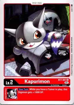 Kapurimon BT7-001 Black Uncommon Lv2 Digimon CCG Trading Card - Image 1