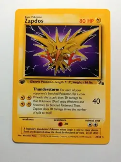 Pokemon TCG Zapdos First Edition Fossil Rare Card 30/62 - Image 1
