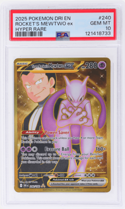 2025 Pokemon Destined Rivals Team Rocket's Mewtwo Ex Hyper Rare #240 PSA 10 - Image 1