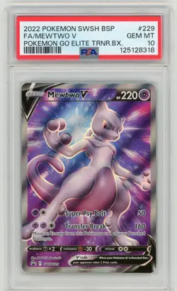2022 Pokemon Go ETB Full Art MEWTWO V Black Star Promo #SWSH229 PSA 10 GEM MINT - Image 1