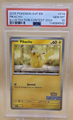2025 POKEMON SVP EN-SV BLACK STAR PROMO ILLUSTRATION CONTEST 2024 PIKACHU PSA 10 - Image 1