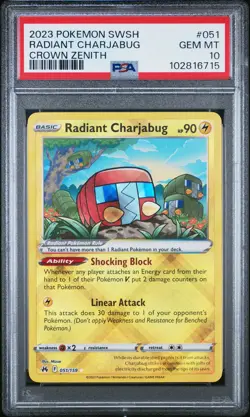 2023 POKEMON SWORD & SHIELD CROWN ZENITH #051 RADIANT CHARJABUG PSA 10 - Image 1