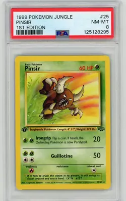 1999 Pokemon Jungle 1st Edition PINSIR Non Holo #25/64 PSA 8 NM-MT - Image 1