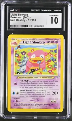 Pokemon Neo Destiny Light Slowbro 51/105 Card CGC 10 Gem Mint - Image 1