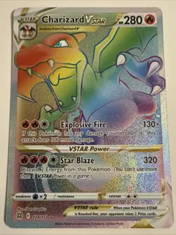 Pokemon TCG Charizard VSTAR Rainbow Secret Rare Card Brilliant Stars 174/172 NM - Image 1
