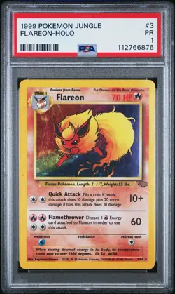 1999 Pokemon Jungle Flareon Holo Unlimited 3/64 #3 PSA 1 - Image 1
