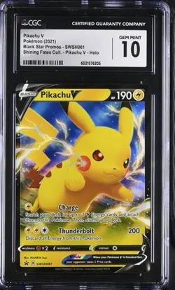 2021 POKEMON SHINING FATES BLACK STAR PROMO PIKACHU V #SWSH061 HOLO CGC 10 GEM - Image 1