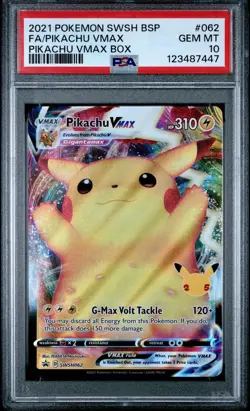 2021 POKEMON SWSH BLACK STAR PROMO PIKACHU VMAX BOX #SWSH062 PIKACHU VMAX PSA 10 - Image 1