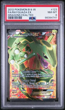 2012 POKEMON B&W DRAGONS EXALTED #123 FULL ART/RAYQUAZA EX PSA 8 - Image 1