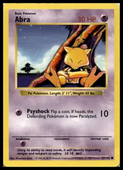 Vintage Abra 043/102 Base Set (Shadowless) Pokemon Card WOTC | LP - Image 1
