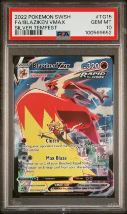 2022 POKEMON SWORD & SHIELD SILVER TEMPEST #TG15 FULL ART/BLAZIKEN VMAX PSA 10 - Image 1