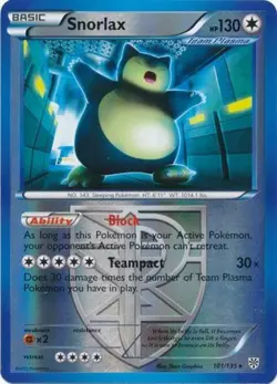 1x Snorlax - 101/135 - Rare - Reverse Holo Moderately Played Pokemon BW - Plasma - Image 1