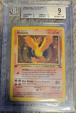 Moltres 1999 Fossil 1st Edition #12 Holo Rare Pokemon BGS 9 - Image 1