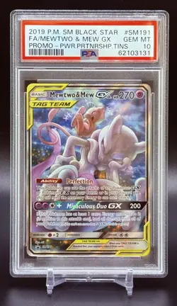 2019 POKEMON SM BLACK STAR PROMO #SM191 FULL ART/MEWTWO & MEW GX PSA 10 - Image 1