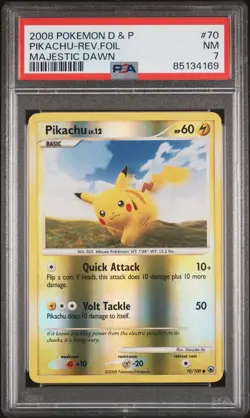 2008 Pokemon Diamond & Pearl Majestic Dawn #70 Pikachu Reverse Holo - PSA 7 - Image 1