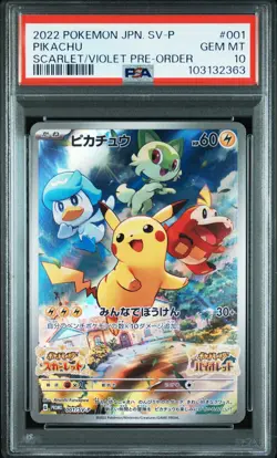 2022 POKEMON JPN SV PROMO SCARLET & VIOLET PRE-ORDER #001 PIKACHU PSA 10 - Image 1