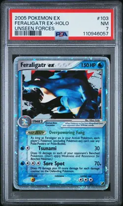 2005 POKEMON EX UNSEEN FORCES #103 FERALIGATR EX-HOLO PSA 7 - Image 1