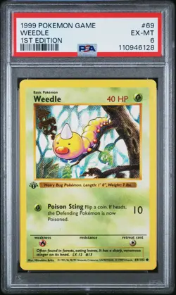 1999 POKEMON BASE SET 1ST EDITION #69 WEEDLE PSA 6 - Image 1